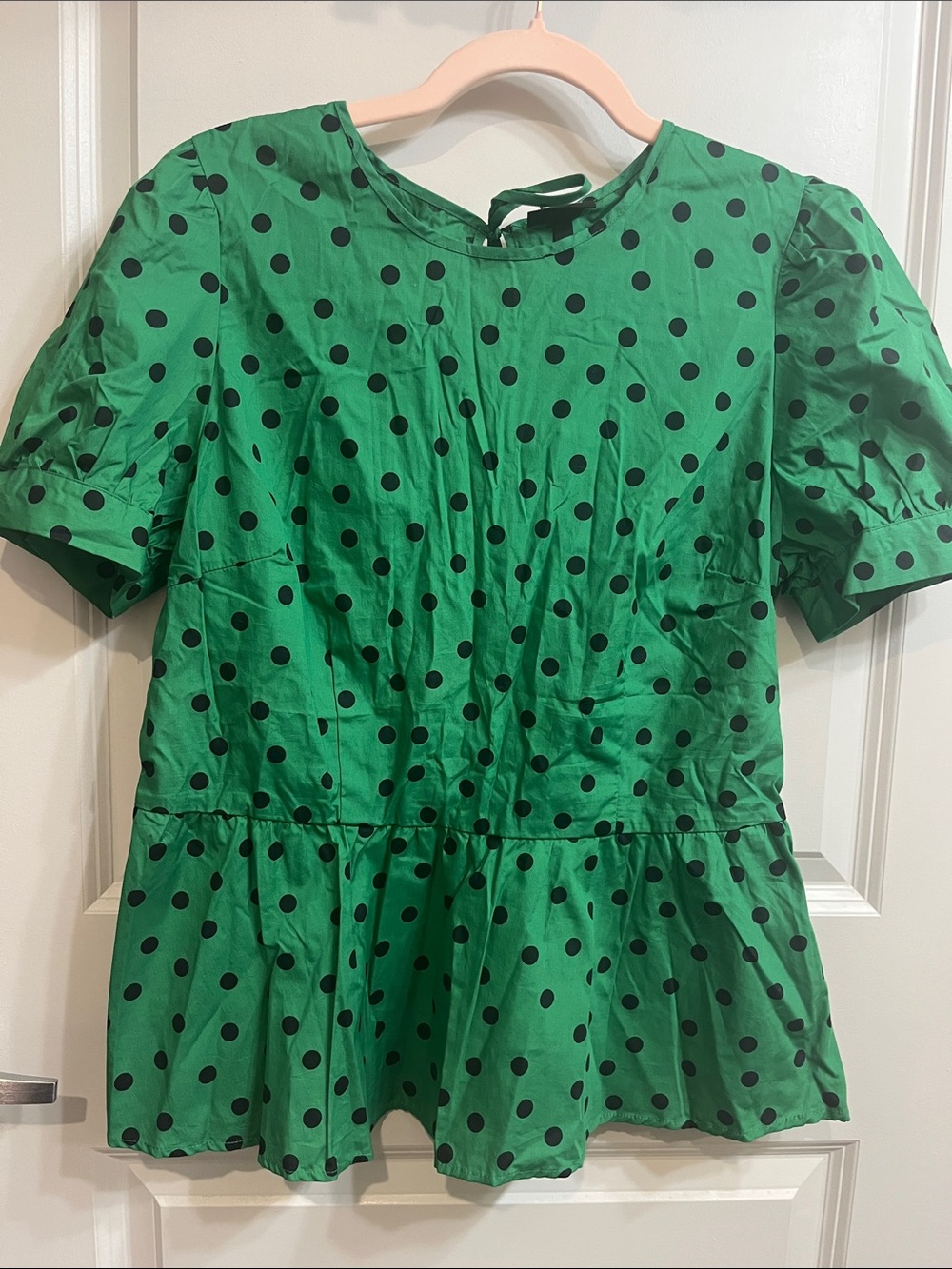 Who What Wear Green Polka Dot Peplum Blouse